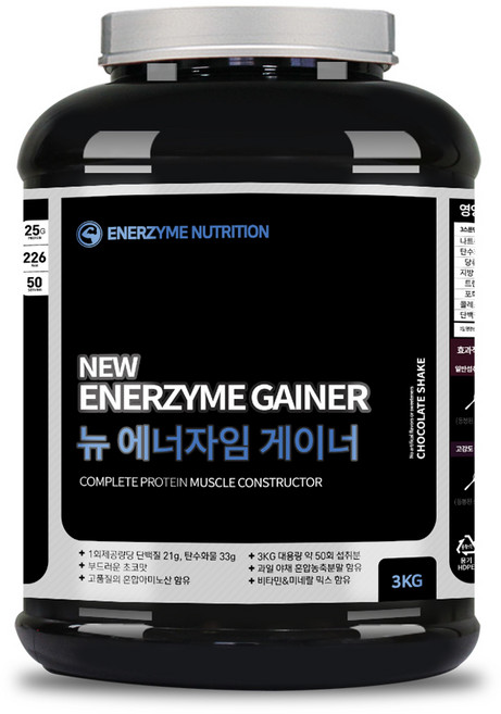 에너자임 게이너 벌크업 체중증가 살찌는단백질보충제 헬스 초코 3kg 쉐이크통, 1개