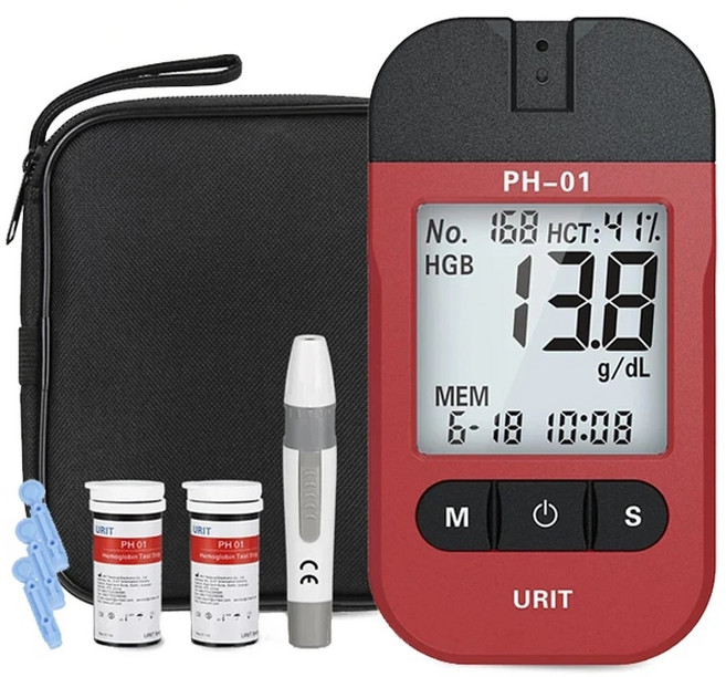 태아심음측정기 태아도플러 헤모글로빈 분석 테스터 가정용 Hb 분석기 빈혈 스트립 헴 테스트 50 시험지 포함 기기, 1개