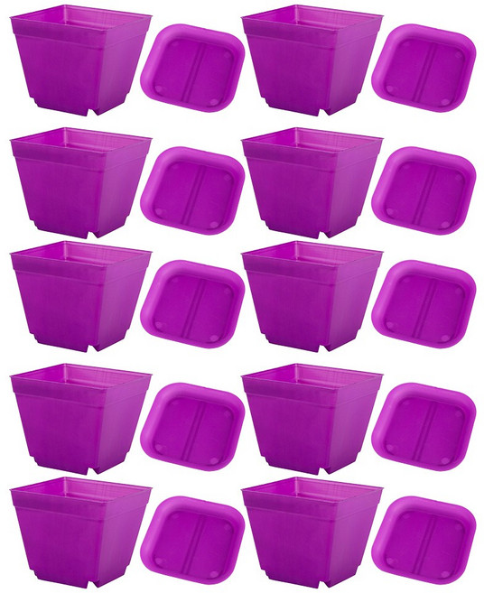 대형칼라플라스틱화분 받침대포함, 보라색10개set, 1개