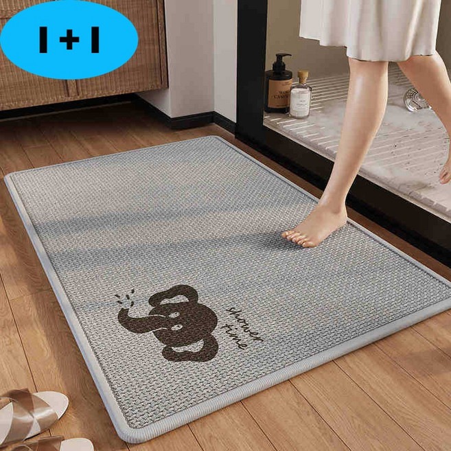 1+1규조토 욕실매트 길상여의리넨 규조 머드 매트, 아기 코끼리-사각-회색-작은 둥근 모서리, 2개