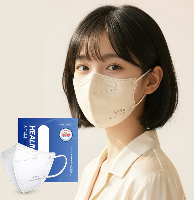 국산 KF94 새부리형 컬러마스크 시그니쳐 힐링핏 마스크, 크림베이지, 1개, 100매