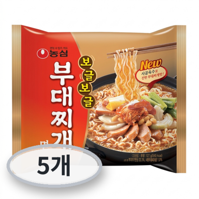 농심 보글보글 부대찌개면 127g, 5개