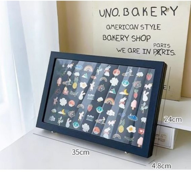 까마느 투명 뱃지 보관함 뱃지 캔뱃지 메달 수납 전시 프레임, 1개, 블랙