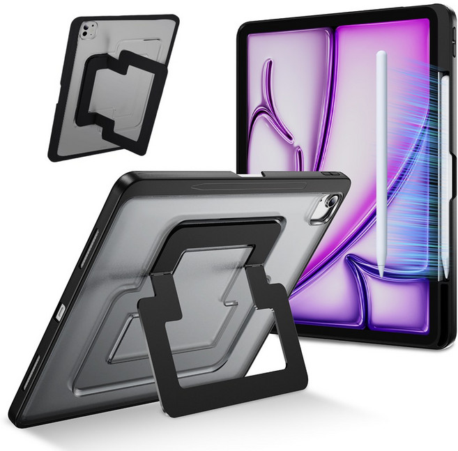 헤미션 아이패드 듀얼 스탠드 태블릿 케이스 펜 수납 & 범퍼 보호 에어8/7/6/5/4 프로8/7/6/5/4/3/2/1세대 10.9/11/12.9/13인치 M2 M3 M4 M5, 블랙, 1개