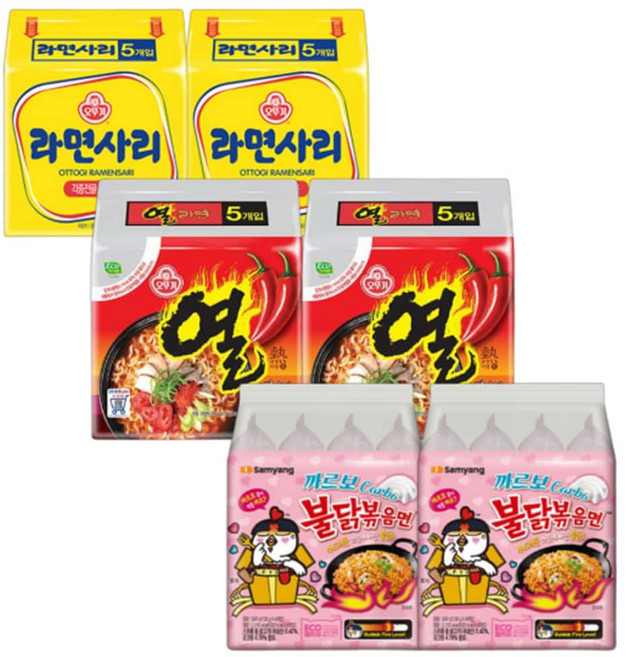 오뚜기 라면사리면 열라면 까르보 불닭볶음면 멀티팩6봉지
