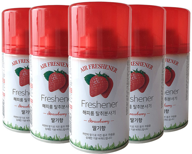 해피룸 탈취분사기향캔 280ml 6개1세트 탈취와 방향을 동시에 자동 분사기 리필용 방향캔 교환용 향캔, 6개, 딸기