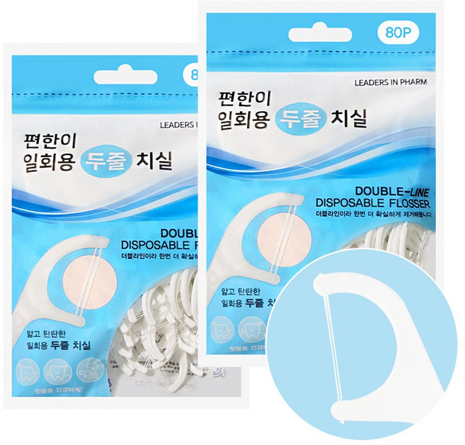 해호 편한이 일회용 두줄 치실 80p, 80개입, 2개