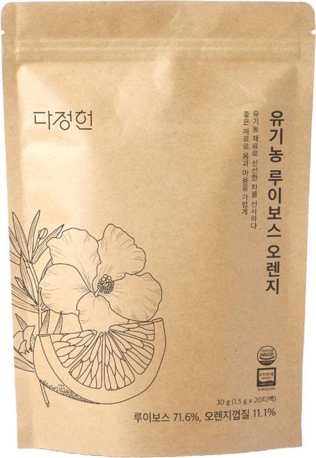 다정헌 유기농 허브티 20티백 루이보스 오렌지 차, 1개, 20개입, 30g