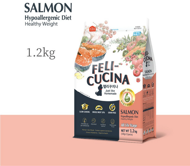 아스쿠 펠리쿠치나 반습식 강아지사료 + 헬시케어 슬림 2P, 1개, 1.2kg, 연어