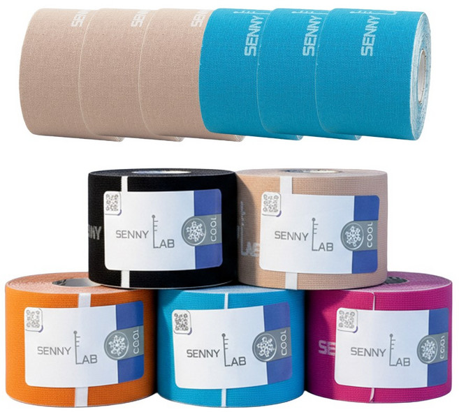 세니랩 쿨 스포츠테이프 언컷 5cm x 5m (5color), 스킨+블루, 6개