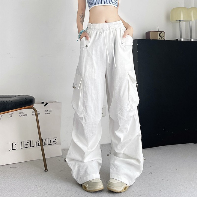 슬림소녀 여성 여름 솔리드 와이드 힙합 댄스 팬츠