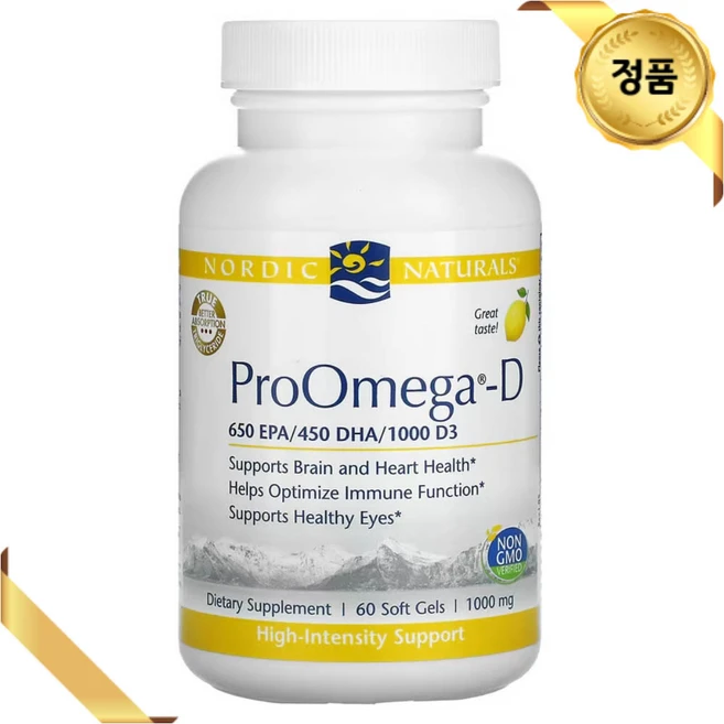 노르딕 내추럴스 프로오메가-D 1280 mg EPA 650/DHA 450+1000 IU 비타민 D3 레몬 맛 소프트젤 60정, 1개 - 쿠팡