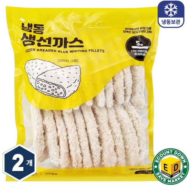 대구살 냉동 생선까스 1kg + 1kg 에어프라이어 튀김, 2개