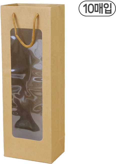 세모쇼핑백 투명창 와인쇼핑백 긴 세로쇼핑백 윈도우 와인백 샴페인 양주 선물 포장백 와인 종이가방, @10매입@, 크라프트