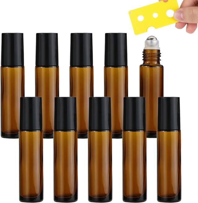 소이도르 갈색 차광 롤온 공병 오일 향수용기+롤온 따개 포함 5ml, 10개, 갈색(용기), 노란색(따개)