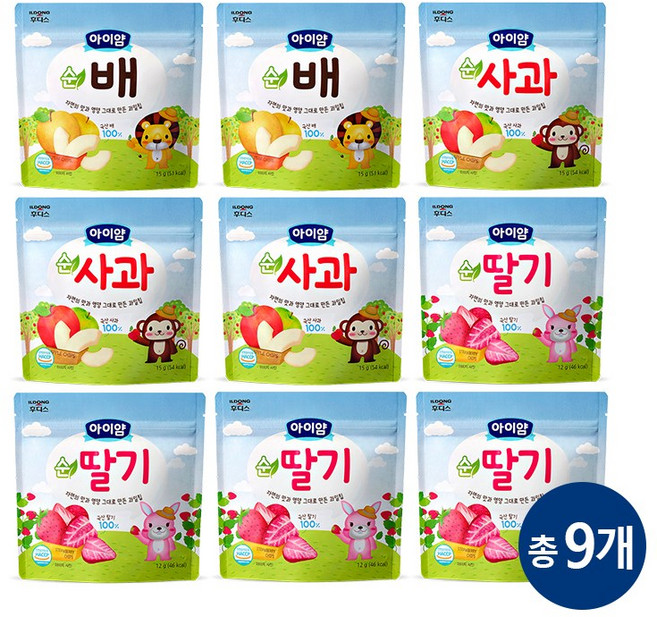 일동후디스 아이얌 동결건조 순과일칩 9개 혼합 (순딸기4 + 순사과3 + 순배2), 15g