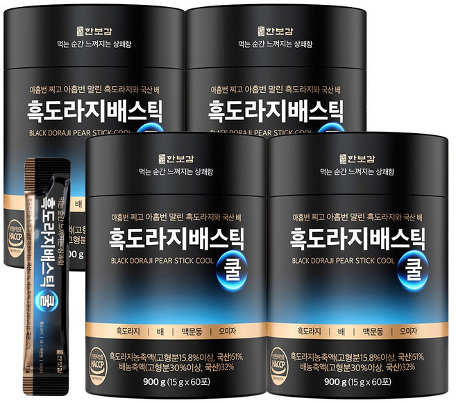 한보감 흑도라지배스틱 쿨 배도라지스틱, 60포, 4개, 900ml