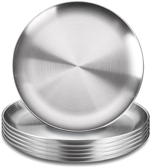 BUZOO 무광 스텐레스 접시 원형 스텐 원형 접시 스텐레스 원형 접시 세트, 6개, 실버