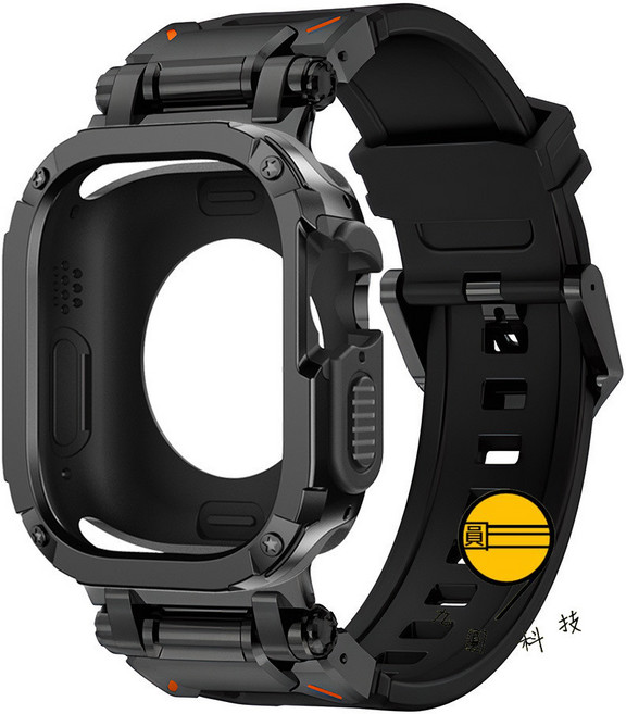 硅膠防水錶帶 適用於 蘋果手錶, 鎧甲純黑錶帶+黑色鎧甲殼,49mm（Ultra1/2/3）通用, 1個