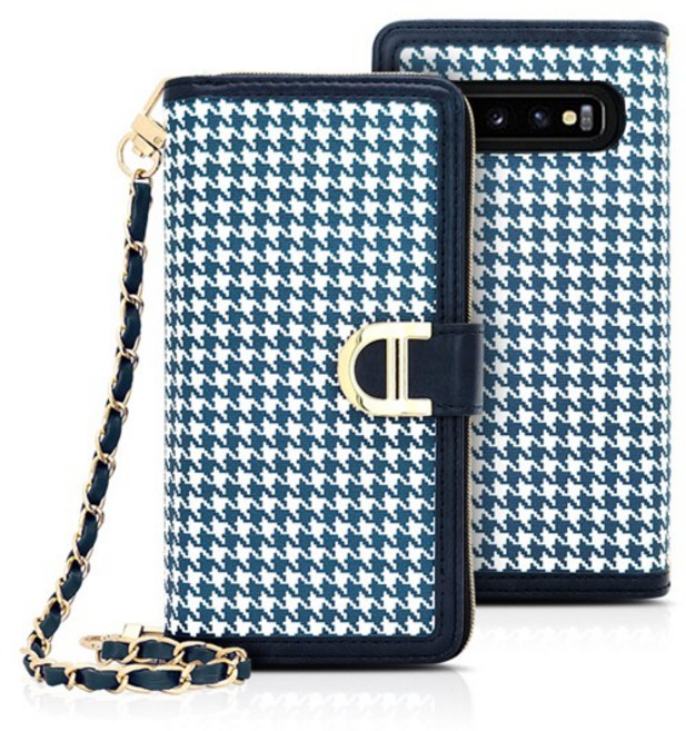 모건 하운드 체크 지퍼 지갑 다이어리 휴대폰 케이스 + 스트랩