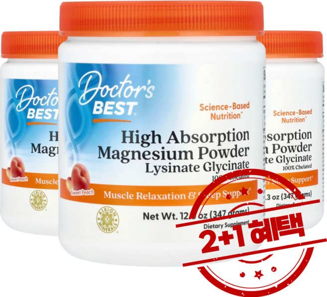 2+1 닥터스베스트 고흡수 마그네슘 분말 복숭아맛 347g 글루텐프리 스테비아 베타카로틴, 3개