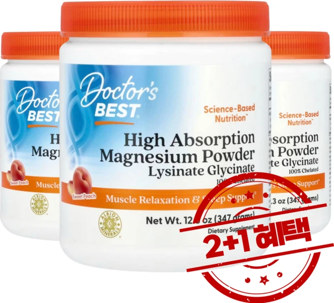 2+1 닥터스베스트 고흡수 마그네슘 분말 4000mg 복숭아맛 347g 알비온 / 해외직구 미국정품, 3개 - 쿠팡