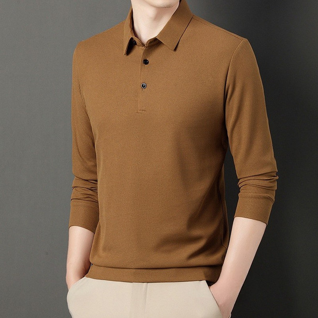 남성용 클래식 다용도 비즈니스 레저 폴로 셔츠 비다림질 높은 탄성 일상 통근 몸에 맞는 레이어드 티