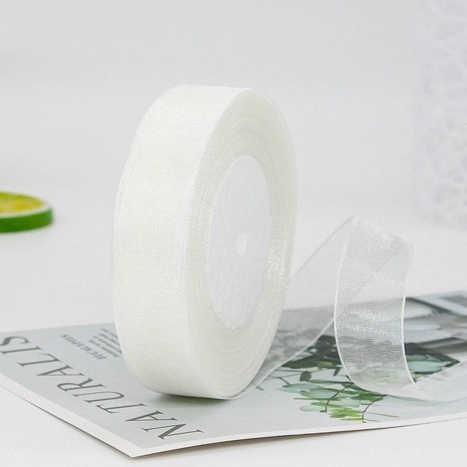 오간디 리본 쉬폰 리본끈 25mm 45m, 1001#화이트
