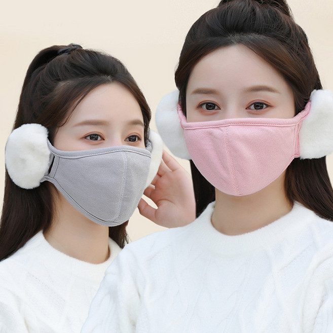 토끼털 귀마개 마스크 일체형 방한 귀덮개 안면 귀도리 자전거 보온