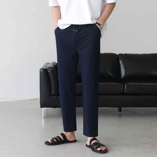 남자 아이스 쿨링 냉감 바지 링클프리 시원한 여름 밴딩 사방스판 빅사이즈 커플 슬랙스