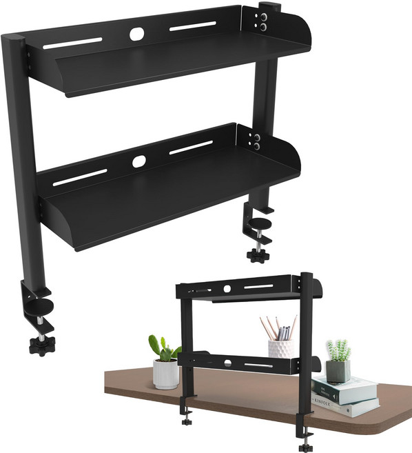 2단 데스크탑 클립형 선반 다기능 조절식 수납 선반, 검은색, 1개
