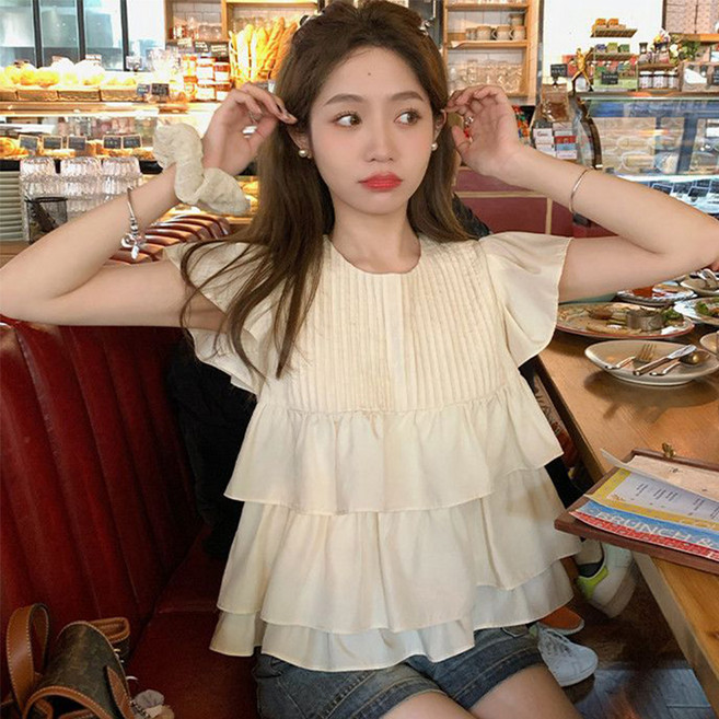 SELEAD 여름 프린세스 벌룬 소매 프릴 소매 반팔 여자 여성 티 큐티 스타일