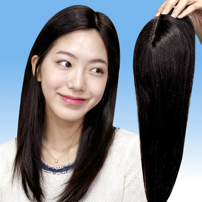 정수리가발 인모 앞머리가발 100% 인모 리얼두피스킨 긴머리 여자부분가발 아미모 50cm [CM-C 710A4], 7x10 50cm 자연검정, 중앙가르마 시스루뱅 커트형, 1개