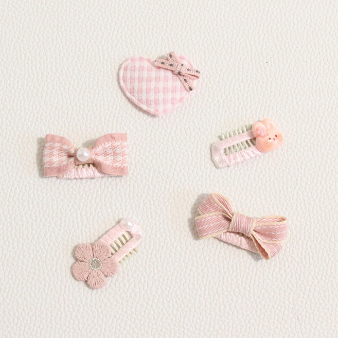 드림계곡 다양한 패턴 장식 강아지 머리핀 5p, 1개, 핑크색