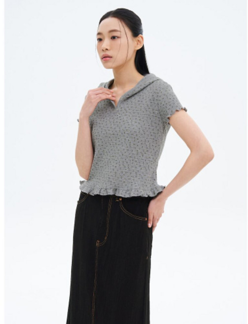 에잇세컨즈 반팔티셔츠 패턴 저지 후디 그레이 1642503