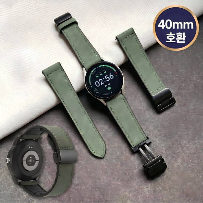 골든아워 갤럭시 워치 가죽 스트랩 시계줄 자석 디버클, 1개, 올리브 그린