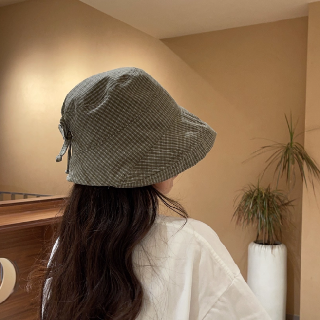 투니스 여성 체크 리본 버킷햇, 딥 그린