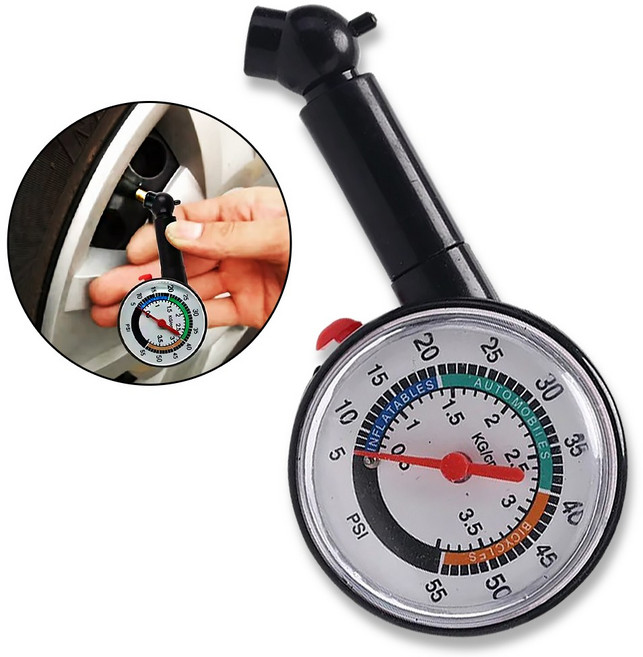 타이어 공기압 측정기 휴대용 자동차 타이어압력 게이지, 블랙, 1개