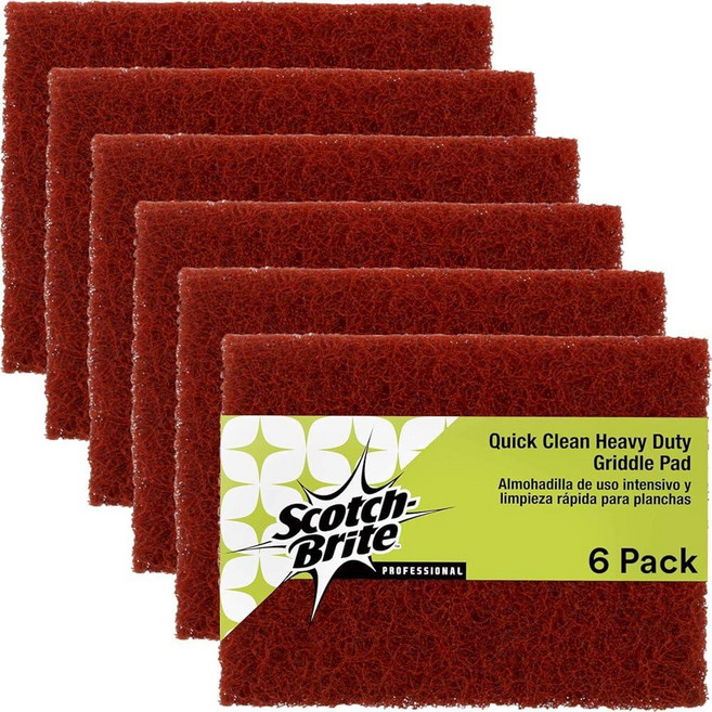 3M Scotch-Brite 그리들 클리닝 퀵 클린 튼튼한 수세미 패드 10.2 x 13.3cm(4 5.25인치) 패드/팩 6개 음식 및 요리 오일에 구운용 뜨겁거나, 3M Scotch-Brite 그리들 클리닝, 퀵 클린