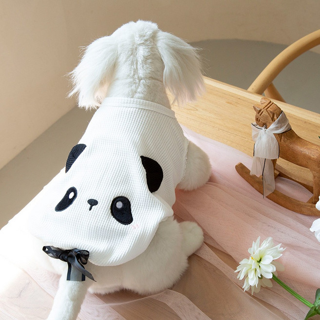 강아지옷 동물 와플 스트링 민소매 티셔츠, 팬더, 1개