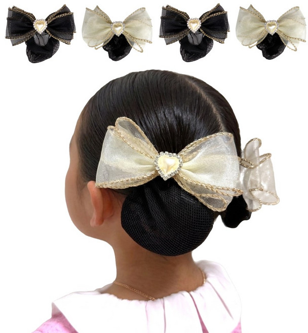 애셋맘 어린이 공주 발표회 하트 머리핀 머리 헤어망 세트(4p)