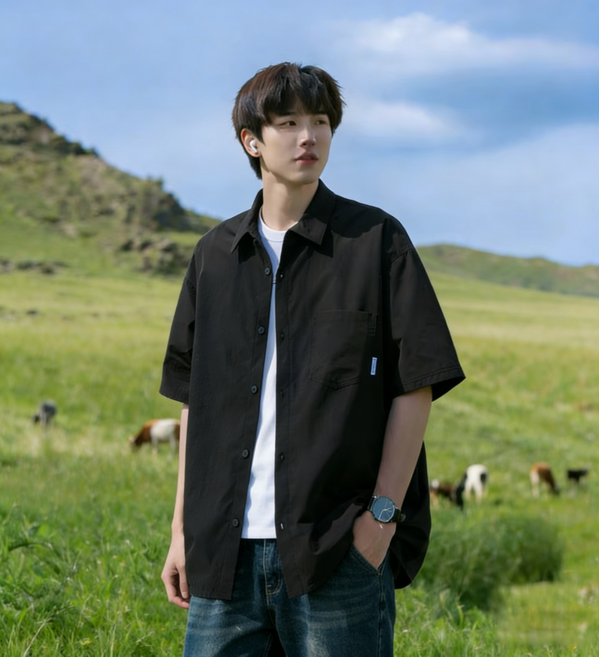 ANYOU 남성 반팔 셔츠 루즈핏 포켓 디자인 데일리 캐주얼 셔츠 여름 시원한 반소매 셔츠