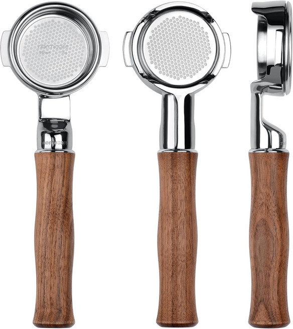 18g 정밀 필터 바구니가 장착된 Normcore 54mm 바텀리스 포터필터 밤비노 플러스 BES500 정품 미국 호두 손잡이를 포함한 브레빌 기계에 맞습니다, 1_58mm Fits E61