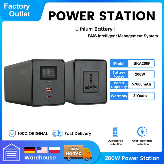 휴대용 발전소 1000W 전원 200W 1075WH 태양열 비상용 발전기 은행 가정 LIFEPO4 배터리 야외 100W 캠핑, 04 미국, 02 200W 222Wh 57600mAh