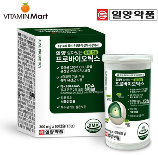 일양약품 일양 살아있는 프로바이오틱스 장용 캡슐 18g, 60정, 1개