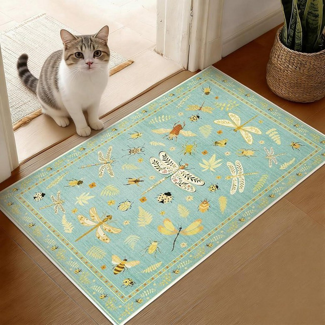 Acetiamin 2x3 Entryway Rug Machine Washable Non-Slip Vintage Animal Floral Small Rug Low Pile In, Green