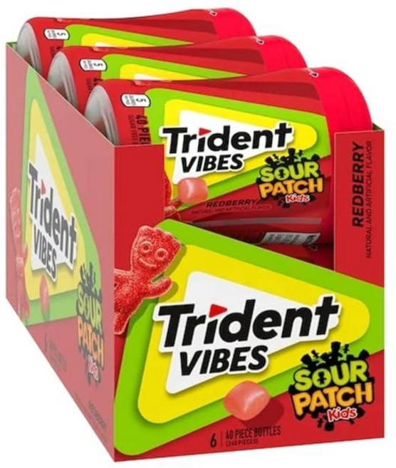 Trident Vibes SOUR PATCH 아동용 레드베리 무설탕 껌 6-40피스 병 (총 240개)