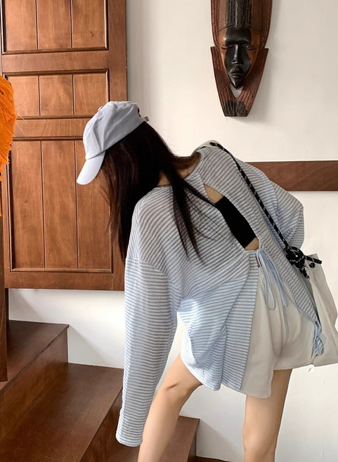 여성 뒷트임 티셔츠 썸머 햇빛 차단 비치룩 긴팔 루즈핏 티셔츠