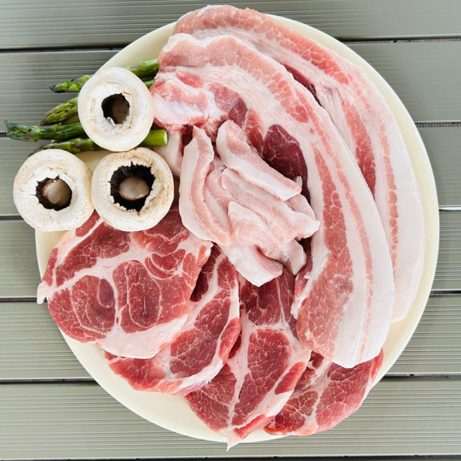 [유명프레시] 캠핑용 숯불용 글램핑 돼지고기 바베큐 세트 삼겹살 목살 항정살 1.2kg, 400g