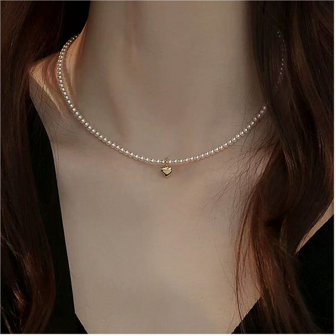 FANSYLI 미니진주목걸이 도금 플래팅 하트 원포인트 펜던트 진주 비즈 초커목걸이 쇄골목걸이 여자친구생일선물 20250309J018
